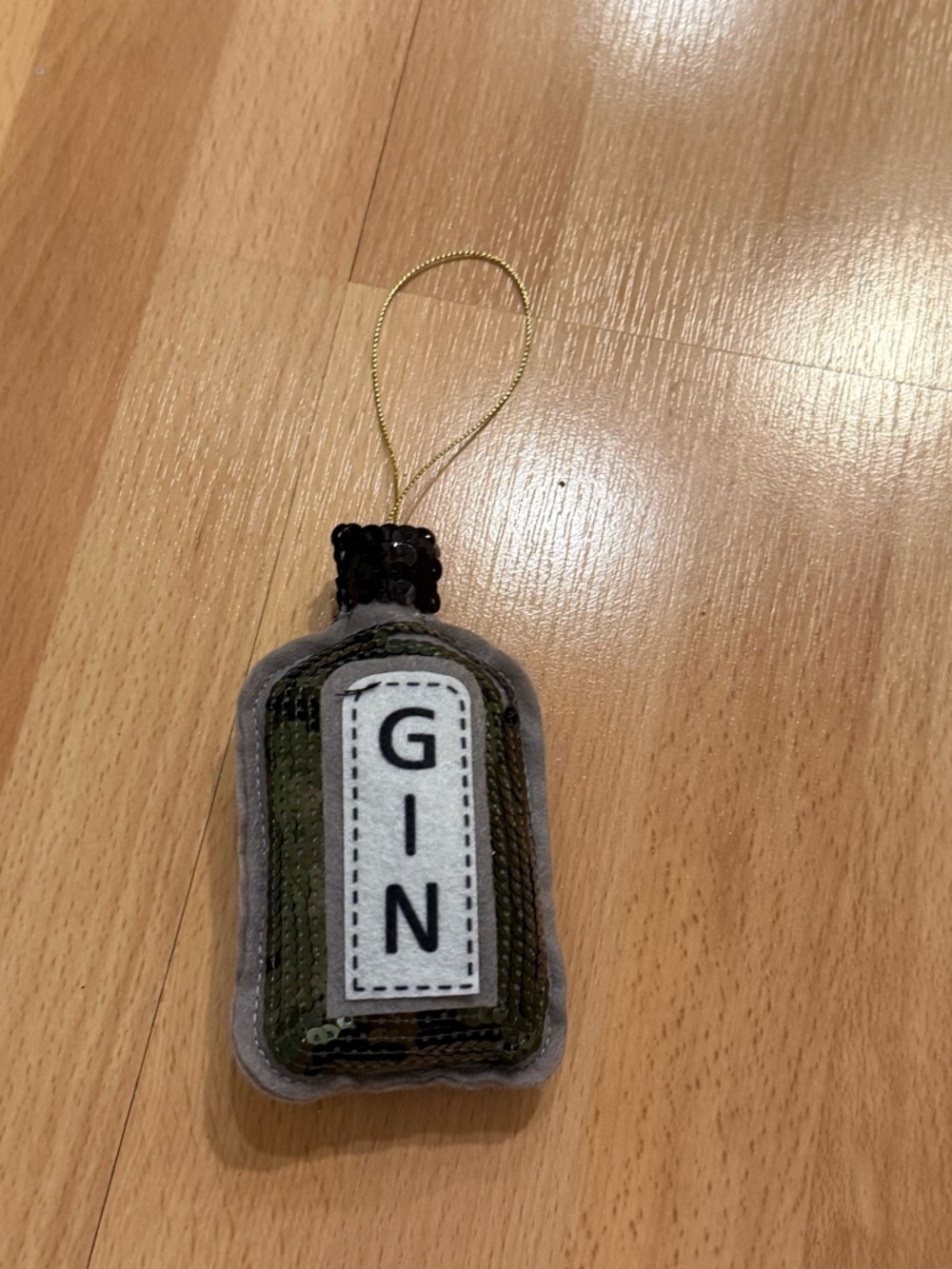 Sequin 'GIN' Bottle Ornament - gray & Black